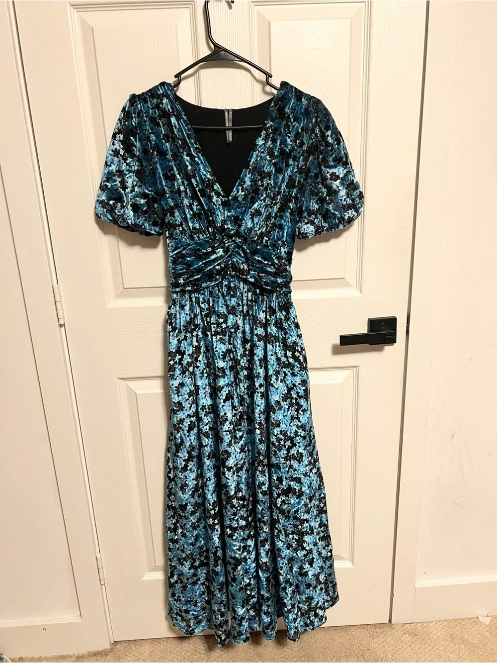 Anthropologie The Katerina Button-Front Dress: Velvet Edition Blue